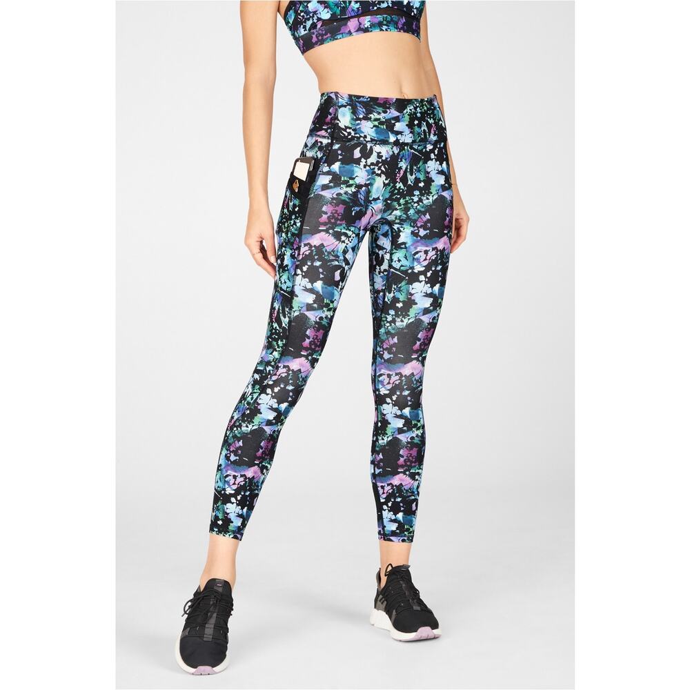 Fabletics Trinity High-Waisted Pocket 7/8 Leggings Purple Blue Black Floral